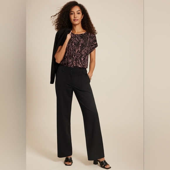Maurices Black Ponte Patch Pocket High Rise Wide Leg Dress Pant NWT - Picture 1 of 16